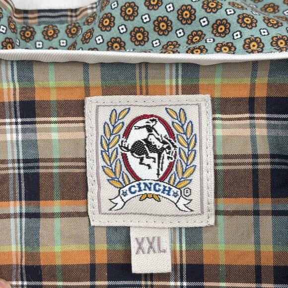 Cinch Mens Button Down Shirt Size XXL Brown Plaid Western Cowboy Contrast Cuff - Picture 7 of 14